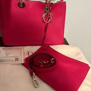 Elegant Pink Diorissimo Leather Tote Bag, with crossbody strap